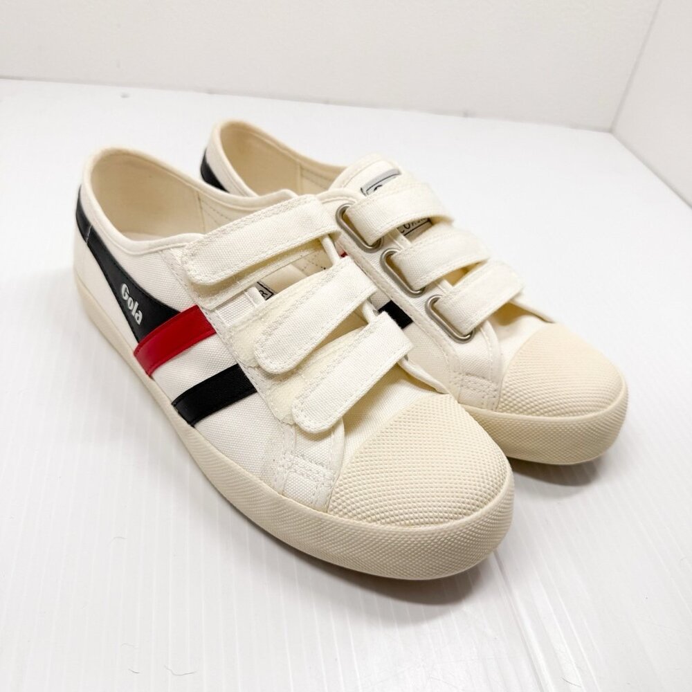 Gola Cream Velcro Sneakers with Red and Black Stripes